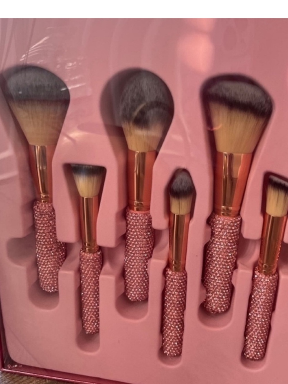Pink Rhinestone Makeup Brush and Sponge Set - Picture 2 of 10